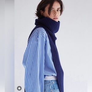 Thakoon Striped Blue & White Wrap Blouse